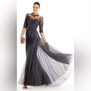 Pronovias Barcelona charcoal grey gown